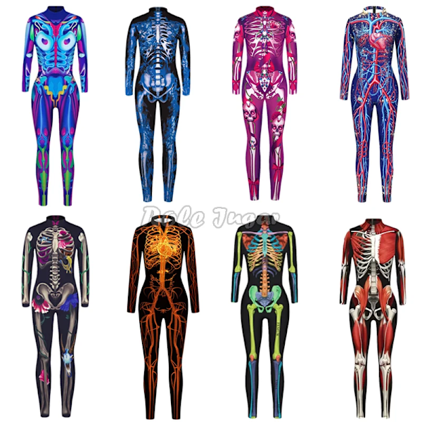 Robot Punk Jumpsuit Sexig Dam Cosplay Kostymer Fancy Halloween Fest Färgglad Utskrift Skelett Bodysuit För Män L 18