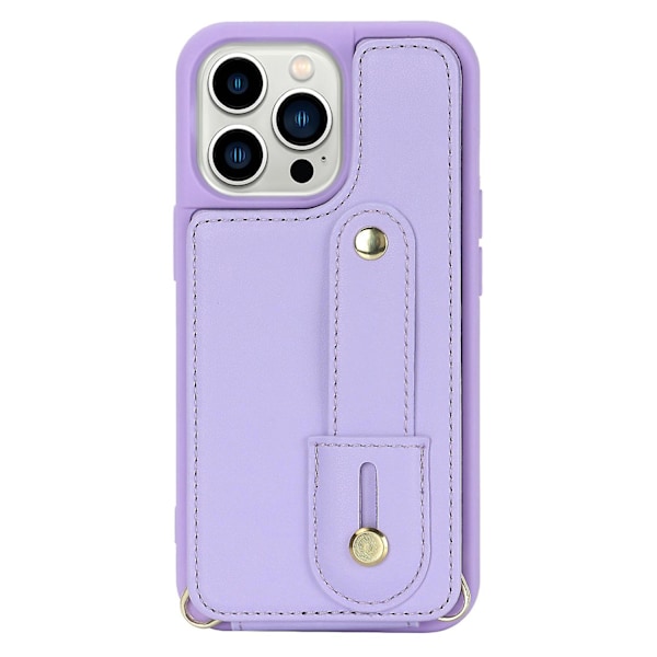 Korthållare Cover till Iphone 13 Pro , Armband Kickstand Läder+tpu Phone case Purple