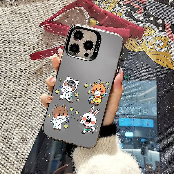 Tecknad Frostat Dubbellager Färg Silver Phone Case Iphone 15 Case Case Stil J Svart Ypmd0833