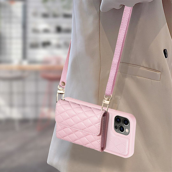 Bf23-stil för Iphone 12/12 Pro -kortplatser Cover Pu-läderbelagd Tpu Kickstand- case Pink