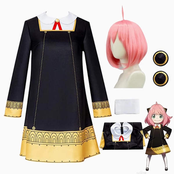 Anime SPY X FAMILY Anya Forger Svart Klänning Uniform Cosplay Vuxna Barn Kostym XXXL A1 Costume Wig