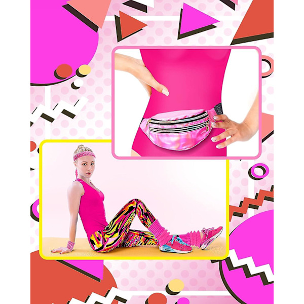 7 st 80-tals träningskostym 80- set 80-tals 90-tals Leotard Legging Pannband Armband Benvärmare Örhängen Fanny Pack Geometric Lines X-Large