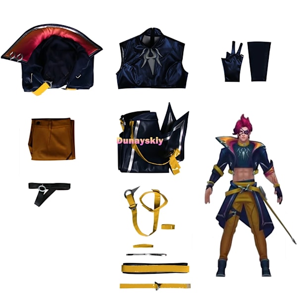 Game LOL Heartsteel Cosplay Kayn Kostym Ögonlapp Peruk Anpassade Uniformer Män Kvinnor Karneval Halloween Festkläder Syntetiskt Hår XXL Costume set