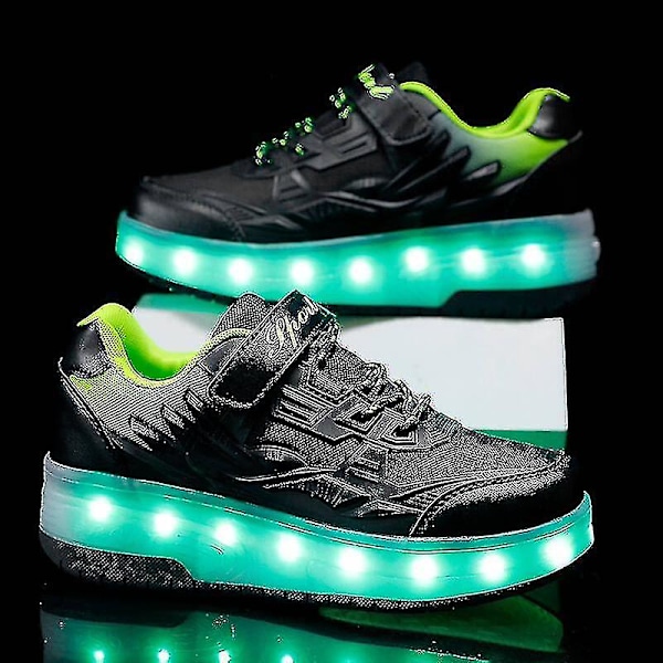 Childrens Sneakers Dubbelhjulsskor Led Light Skor Q7-yky Black 34