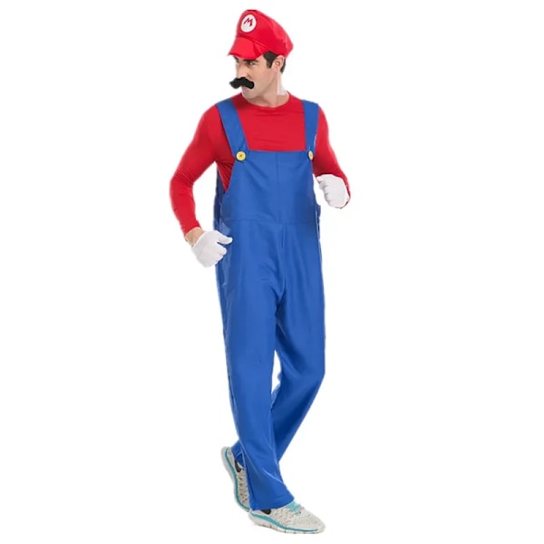 Halloween Carnival vuxna män Funy Super spel Cosplay kostym Luigi Bros rörmokare jul Fancy Dress M Red