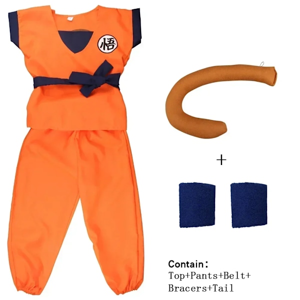 Halloween Vuxna Barn Kostymer Son Goku Gui Karneval Anime Cosplay Semester Kostymer Svans Wrister Peruk Blå Guld Nyår Klä Ut Fit 130-140cm tall Goku-6pcs