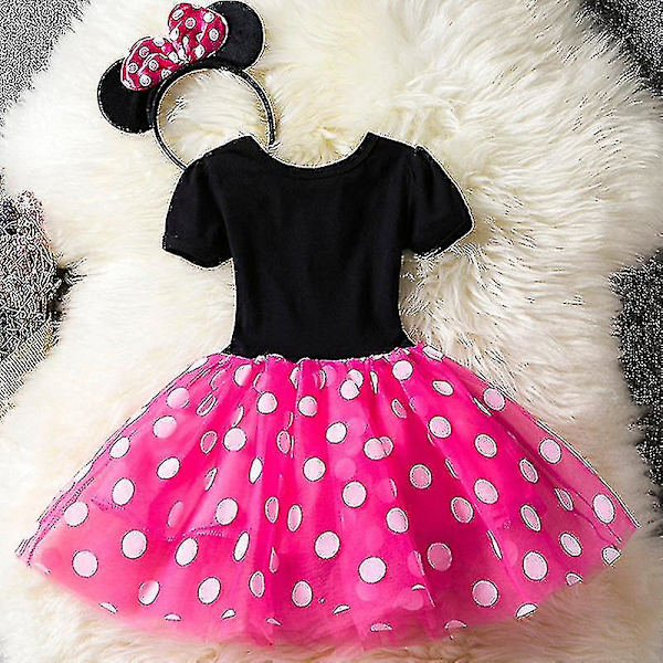 Flickor Barn Minnie Mouse Polka Dot Födelsedagsfest Rosett Tutu Tyllklänning Rose Red 6-12 Months