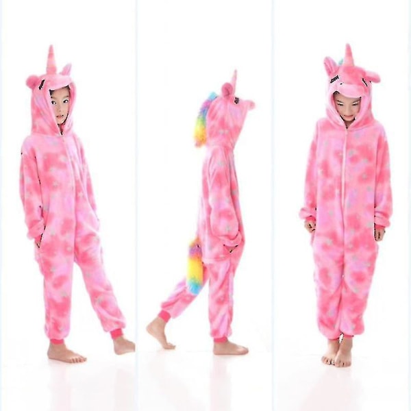 Barn Onesie Flanell Pyjamas Tecknad Djurfigur Kostym Med Huva Vinter Hem Kostym För 100 Yards Little Pink Dinosaur