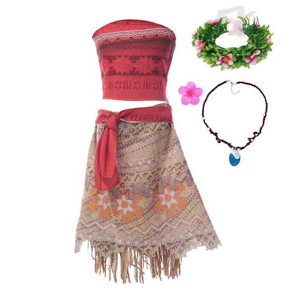 Moana Klänningar Flickor Barnkläder Cosplay Vaiana Prinsessklänning Halsband Peruk Barn Karneval Fest Sommar Disney Kostym Set Moana Set 02 13-14T(170)