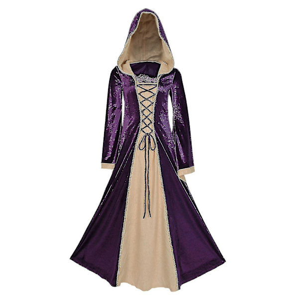 2023 Ny renässansdräkt Kvinnor Sammet Irländsk Klänning Medeltida Häxdräkt Victorian Faire Kostymer Purple XL