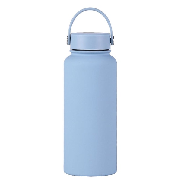 1l sportvattenflaska i rostfritt stål, termosflaska med stor kapacitet, bärbar utomhusvattenkopp med handtag Haze blue