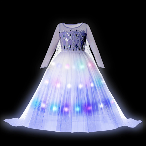 Elsa Anna LED-ljus Prinsessklänning Flickor Elf Rapunzel Barn Kalas Kläder Halloween Cosplay Frozen Askungen Kostym Elsa Dress B 5-6T (130)