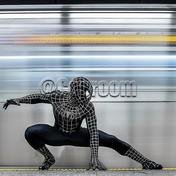 Svart/röd Tobey Maguire Spiderman kostym - perfekt för cosplay Halloween (vuxna/barn) 100 black