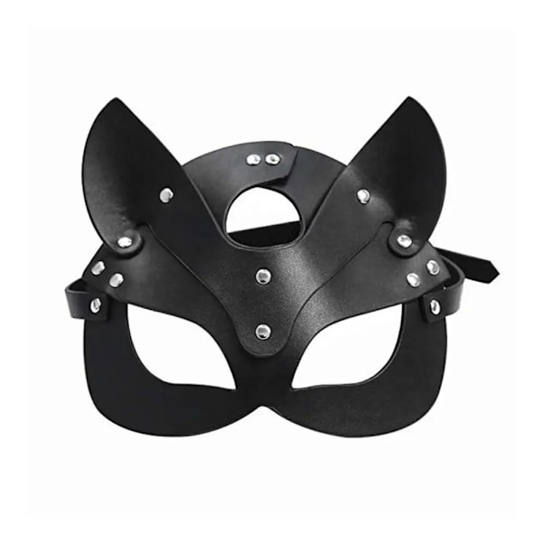 Kvinnliga masker i läder, halv ansiktsmask, räv cosplay läder, Halloween fest bal punk vuxenspel leksaker tillbehör Handcuffs