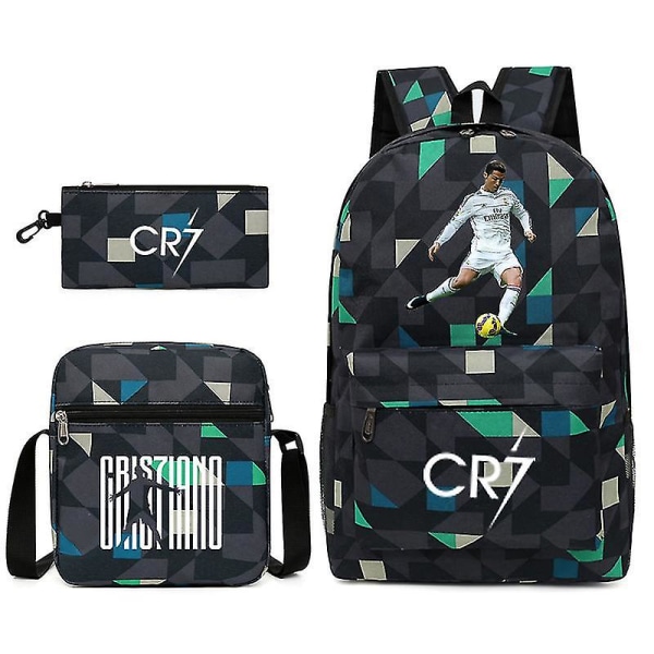Fotbollsstjärna C Ronaldo Cr7 ryggsäck med printed runt studenten Tredelad ryggsäck. Rhombe 2 Shoulder bag pencil case