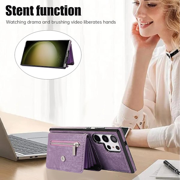 Stativskal för Samsung Galaxy S23 Ultra Rfid Blockerande kortväska Phone case Pu Läder+tpu cover Purple