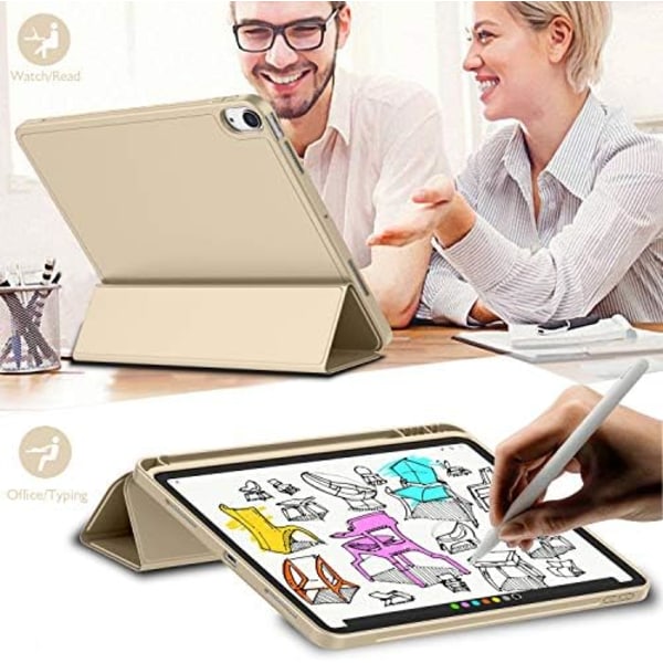 iMieet New iPad Air 5th Generation Case 2022/iPad Air 4th Generation Case 2020 10,9 tum med pennhållare [Support Touch ID och iPad 2nd P Champagne Gold