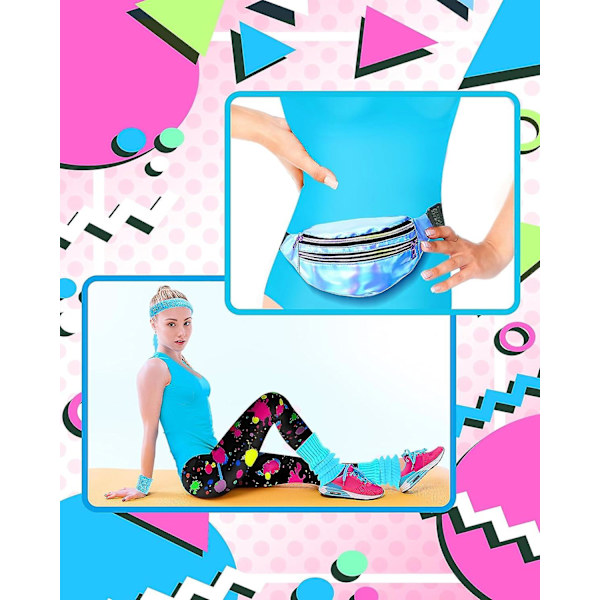 7 st 80-tals träningskostym 80- set 80-tals 90-tals Leotard Legging Pannband Armband Benvärmare Örhängen Fanny Pack Cute Neon X-Large