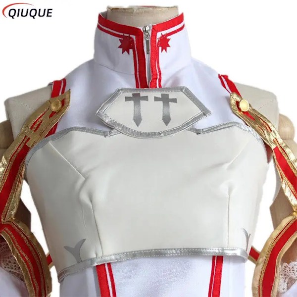 Anime Sword Art Online Yuuki Asuna Cosplay Kostym Peruk Halsband Kvinnor Uniform Klänning SAO Strid Dräkt Outfits Halloween Kostymer XXL Full Set with Wig