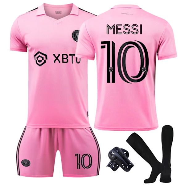 2324 Hem Miami International Messi 10 tröja ny borta Major League fotbollströja svart och rosa originalstrumpor 2324 Miami Guest Black Socks + Pads 18 #