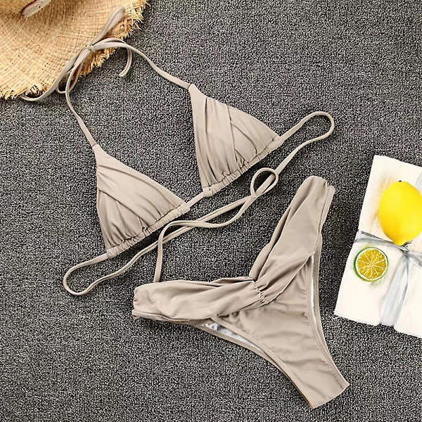 Sexiga Micro Bikinis 2023 Dam Grimma Brasiliansk Bikini Set Kvinna Plisserad Baddräkt Ny Triangel Badkläder Strandkläder Baddräkt C L Apricot