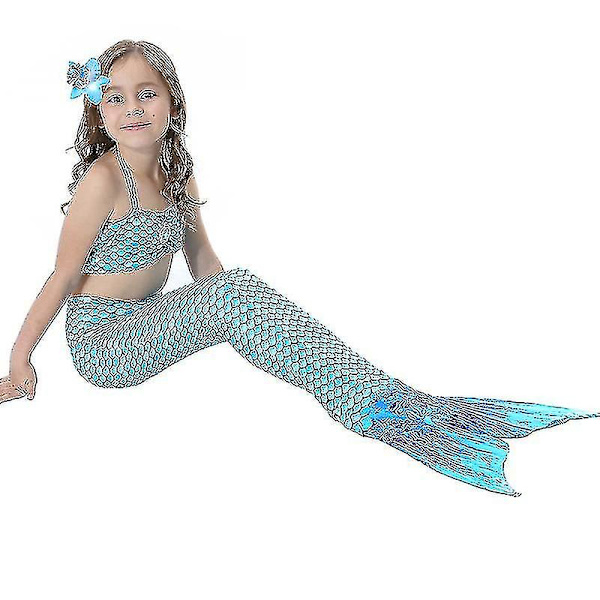 Barn Flickor Mermaid Tail Bikini Set Badkläder Baddräkt Simdräkt Blue 6-7 Years