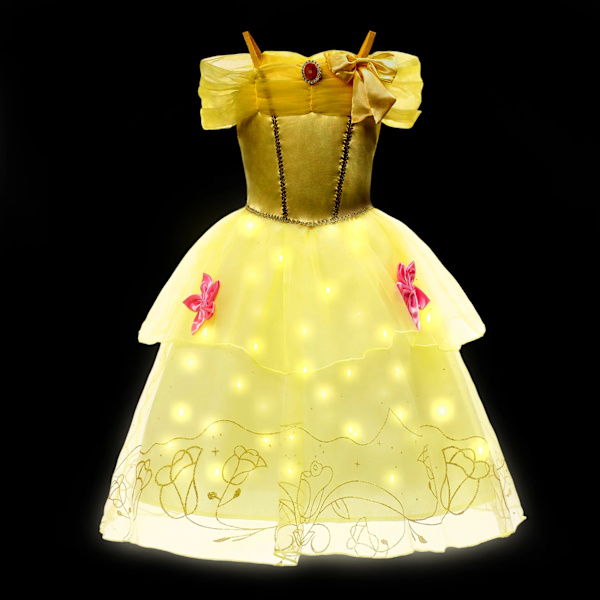 Elsa Anna LED-ljus prinsessklänning flickor älva Rapunzel barn födelsedagsfest kläder Halloween cosplay Frozen Askungen kostym Belle Dress 5-6T (130)