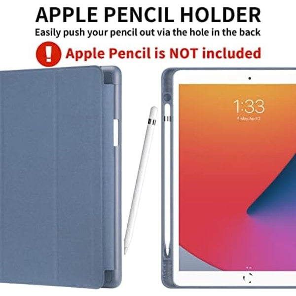 GHINL iPad 9:e/8:e/7:e generationens case (2021/2020/2019) iPad 10,2- case med pennhållare [Sömn/vakna] Smal mjuk TPU baksida Smart Magneti Lavender