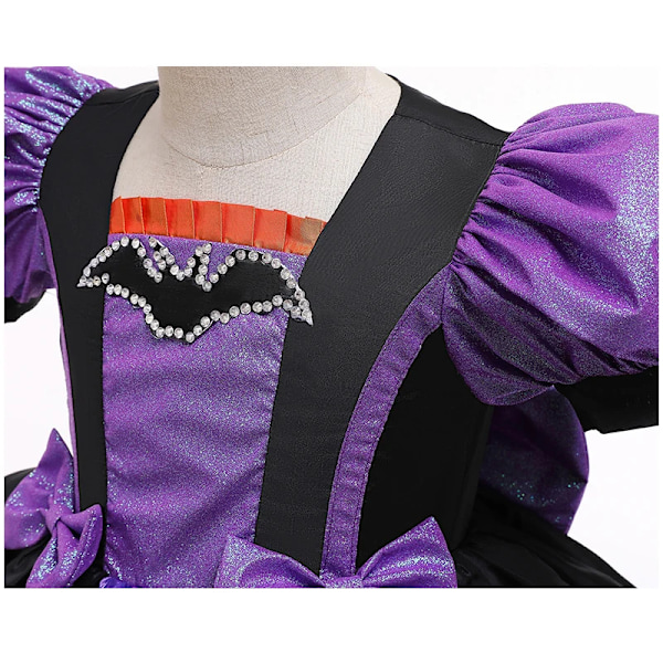 Flickor Fancy Pumpa Halloween Klänning Barn Cosplay Bat Print Häxa Kostym Festival Fest Klänning Barn Prinsessa Klänning 7-8Y(140) a-13
