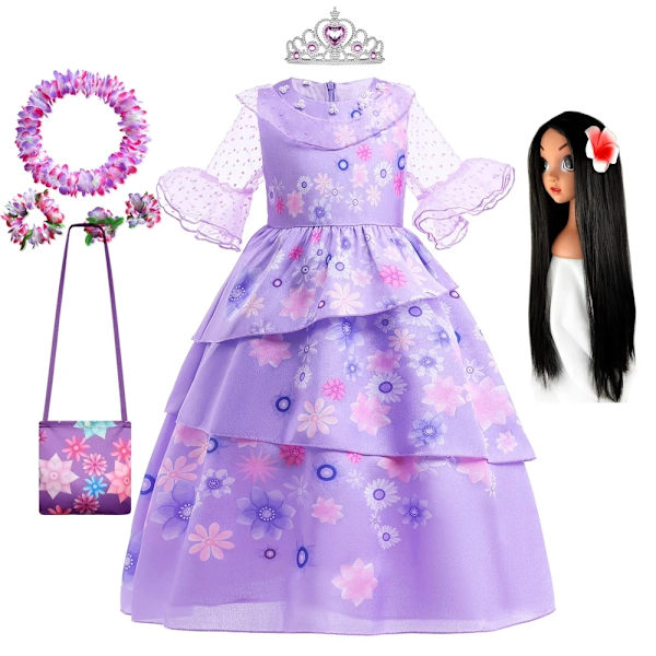 Blomster Encanto Kostym Isabella Charm Klänning Flicka Prinsessklänning Fantasy Fest Barnkläder 6 6T(Size 130)