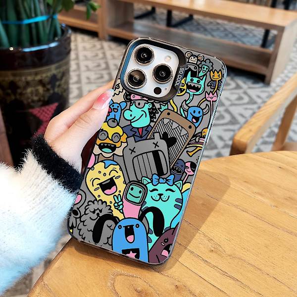 Tecknad Frosted Dubbellager Färg Silver Phone case Lämplig för Iphone 15 Case Cover Style I Vit Ypmd0943