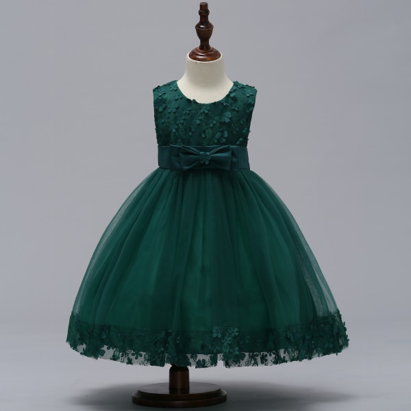 Barnkläder Flickor Bowknot Princess Dress Paljett Bröllopsklänning dark green 10/130cm