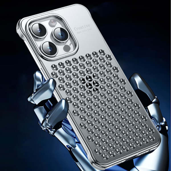Case i metall kompatibelt med Iphone 15 Pro Max, ramlös aluminiumlegering ihålig fyra hörn stötsäker cover Black For iPhone 15 Pro Max