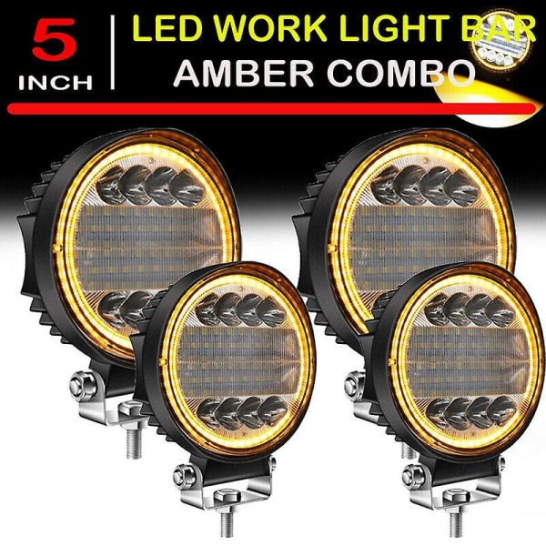 4x Led Work Light Pods Round Amber Spot Combo Light Amber Dimm Lamp för Off Road Suv black none