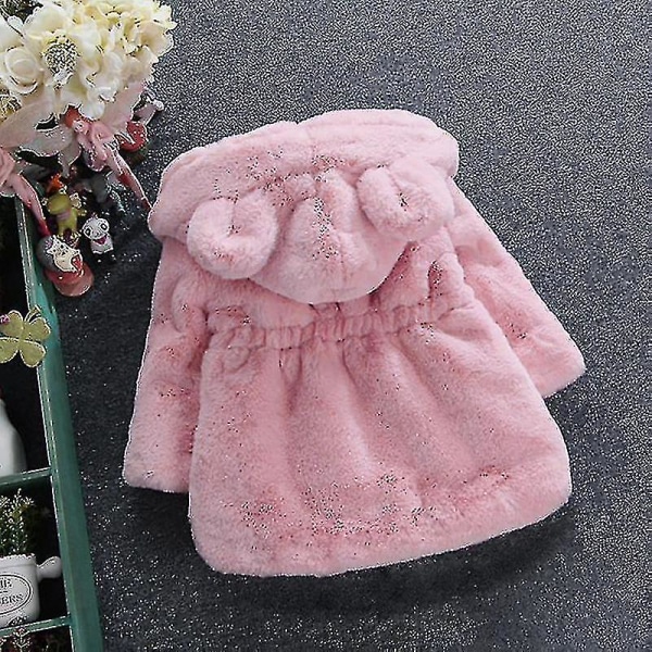 Barn Flickor Fluffig fuskpäls Hooded Parka Coat Fleece Tjock Jacka Vinter Ytterkläder Pink 2-3 Years