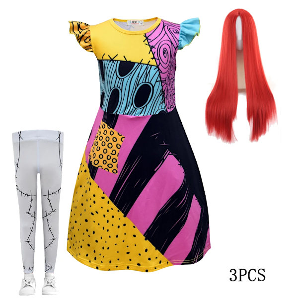 Halloween-kostym The Nightmare Before Christmas Horro Sally-klänning Cosplay Flickor Kostymer Gotisk Karneval Kläder 2-10Y Klänning U G 7-8Y (140)