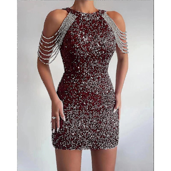 Off Shoulder Guld Paljettklänning Kort Party Bodycon Klänning Kvinnor Sexig Aftonklänning rosa M