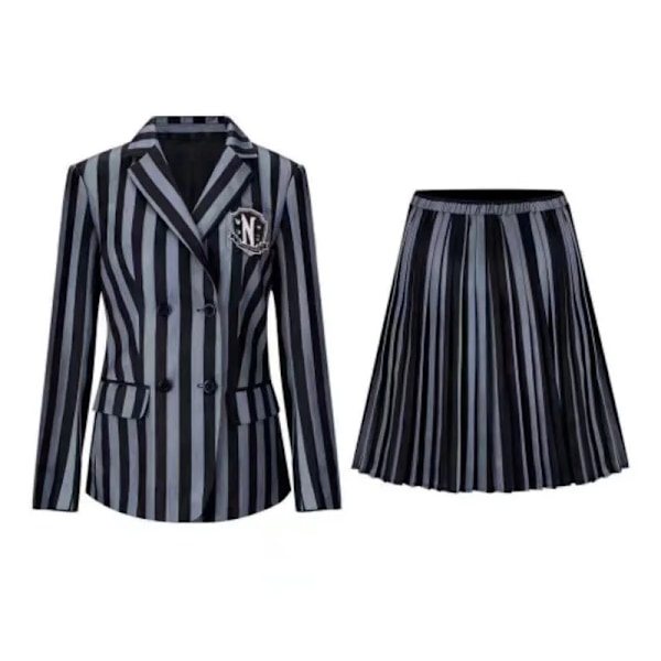 Wednesday Addams Cosplay Familjekostym Vuxna Barn Nevermore Skoluniform Jacka Kjoldräkt för Kvinnor Halloween Festkläder One Size Full set 3 kids