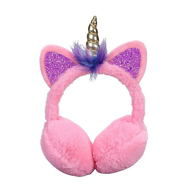 Tecknad Unicorn Design Öronkåpor Plysch Öronvärmare Vinter Öronskydd Huvudbonader För tjejer Kvinnor (rosa)