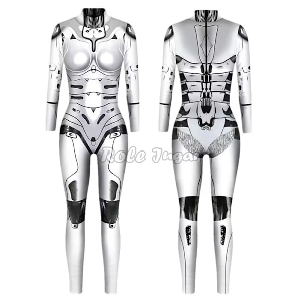 Robot Punk Jumpsuit Sexig Dam Cosplay Kostymer Fancy Halloween Fest Färgglad Utskrift Skelett Bodysuit För Män L 14
