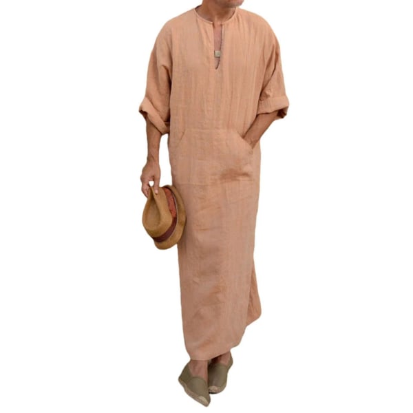 Mens Arab Mu Long Robe Kläder Casual Mellanöstern Islamiska Thobe Kaftan Robes Orange XL