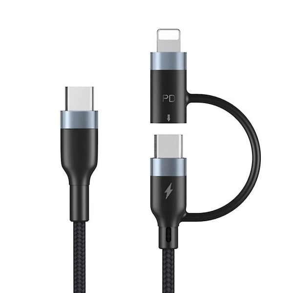 2-i-1 1m 60w Pd Usb-c Till Type-c/blixtsnabb laddningskabel för Iphone Macbook Xiaomi null none