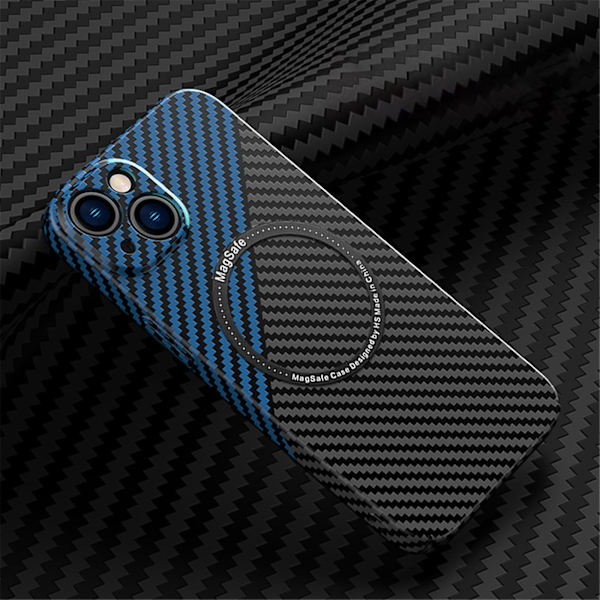 Kolfiber Magsafe- case kompatibelt med Iphone 15 Pro Max/15 Pro, ultratunt magnetiskt trådlöst cover Black Blue For iPhone 15 Pro