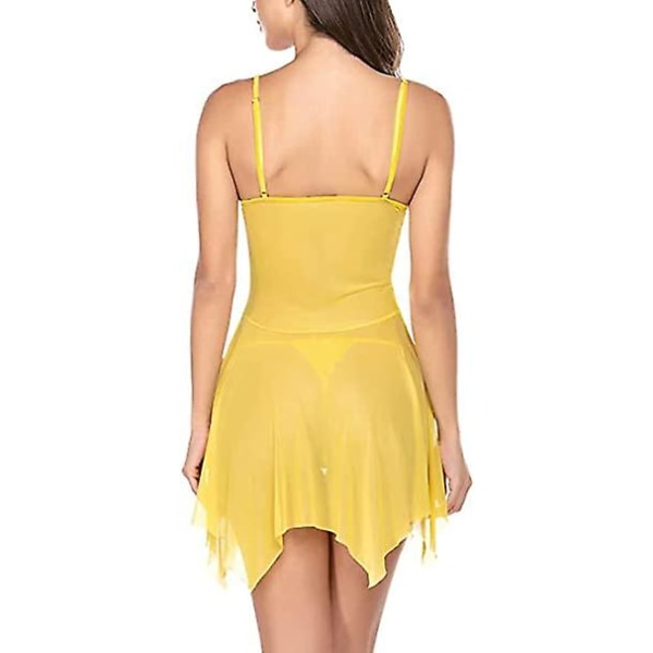 Damunderkläder Set Mjuk Babydoll Spetskopp Sling Nattkläder Mesh Chemise Sovkläder Klänning Yellow L