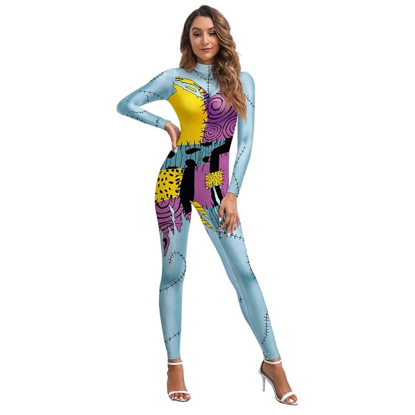 Halloween Berömd Film Sally Cosplay Klänning Fest Set Kostym Jul Kvinnor Jumpsuit Catsuit Zentai Bodysuit Gotiska Leggins M B142-484