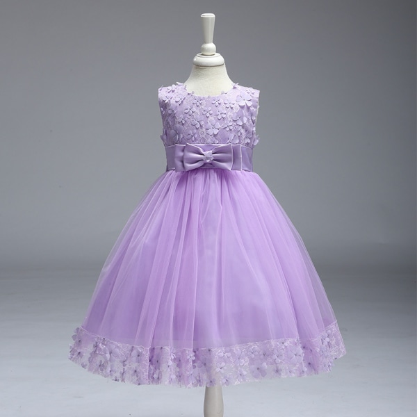 Barnkläder Flickor Bowknot Princess Dress Paljett Bröllopsklänning lavender 12/140cm