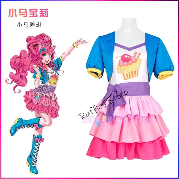 My Girls Women Little Pony Pinkie Pie Human Cosplay Costume Female Pink Halloween Carnival Costumes Custom Made Kids Size 150 wig 1 ponytail