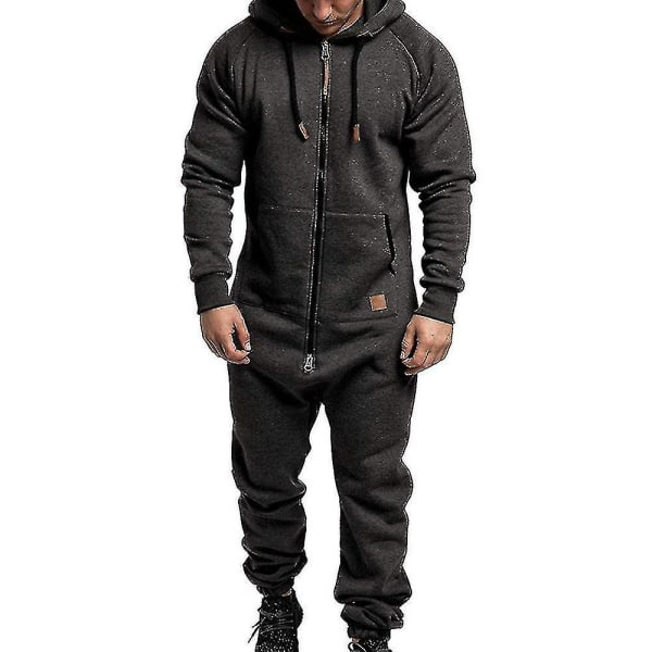 Men Onesie Allt i ett Hoodie Zip Jumpsuit Winter Casual Hooded Romper Playsuit Dark Grey 3XL