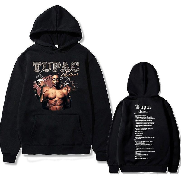 Rapper Tupac 2pac Hip Hop Hoodie Herrmode Luvtröjor Herr Kvinnor Oversized Pullover Man Svart Streetwear Man Vintage Sweatshirt black A2879 L