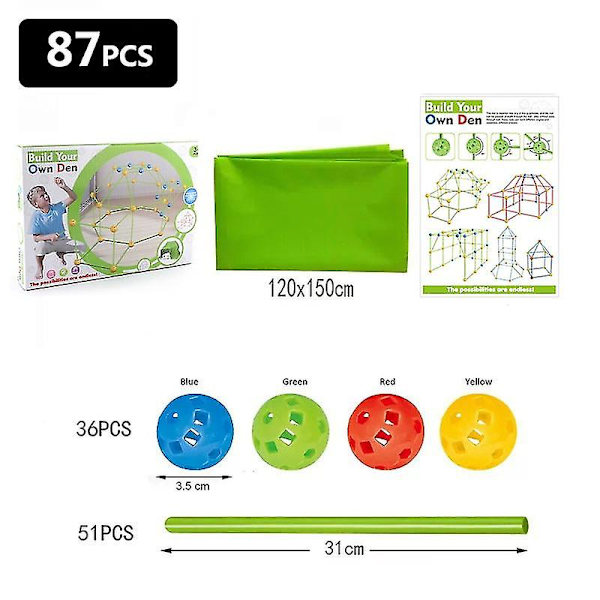 87st Kids Fort Building Kit Slott Tunnel Tält Gör det själv Montering Byggleksaker För Barn Utomhusaktiviteter Set Present null none